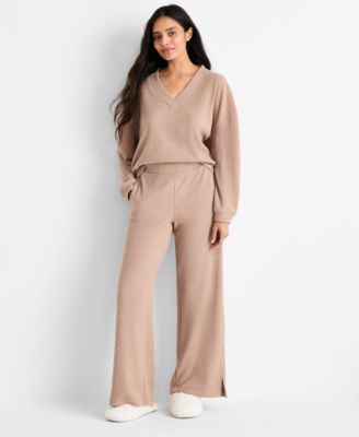 Women's Ribbed V-Neck Lounge Pant Set