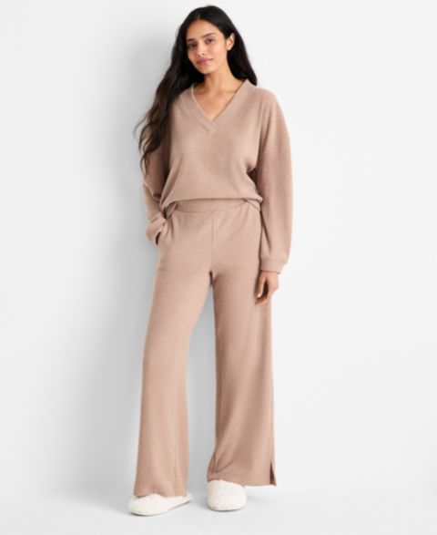 Женский комплект State of Day Ribbed V-Neck Lounge Pant Set, цвет: Cave