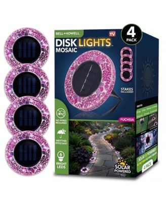Mosaic Disk Lights Solar Powered 6 LED Weather Resistance Path Lights 4-Piece