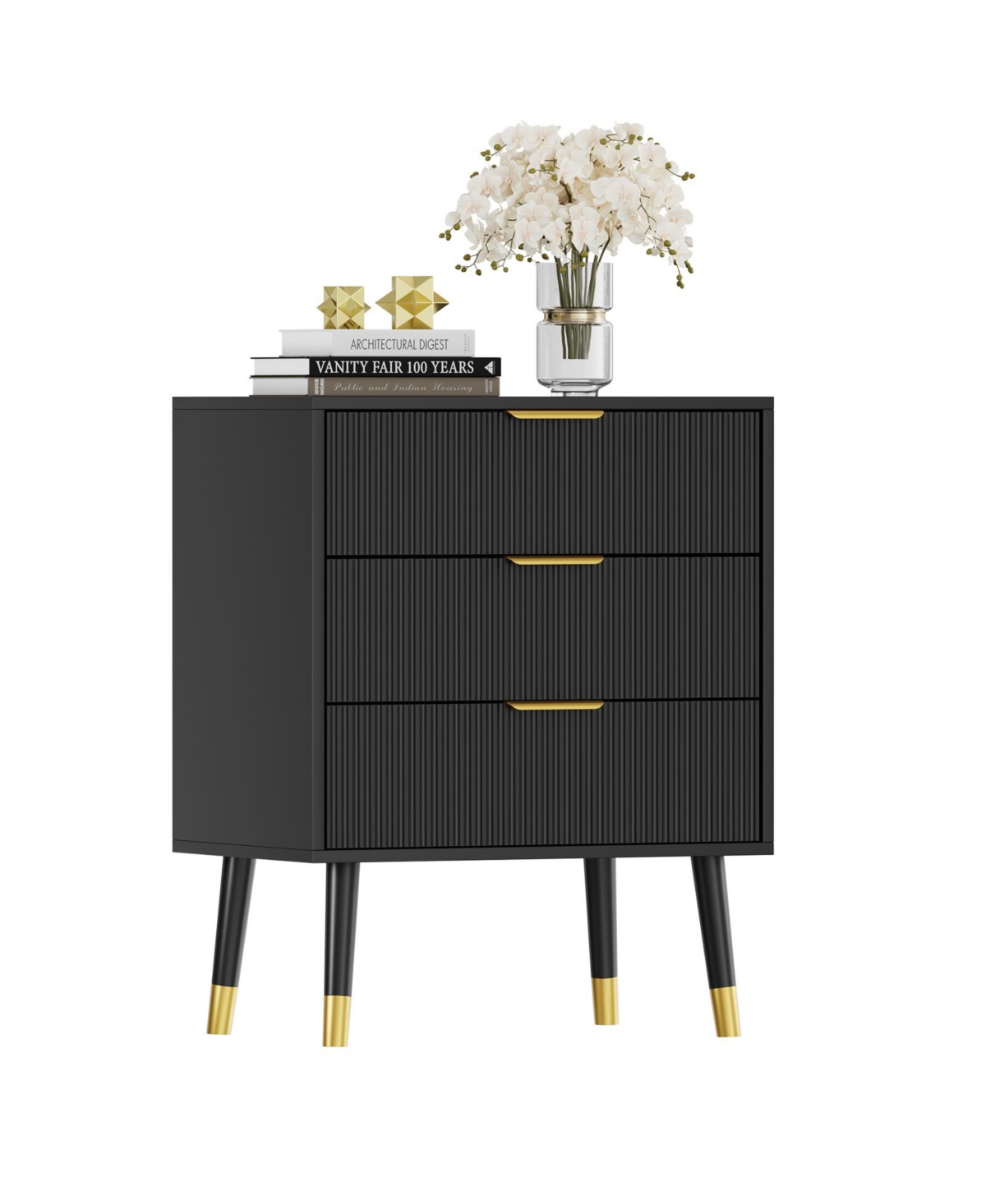 homfan Modern 3-Drawer Nightstand Dresser, Deep Drawer Wood Chest, Side Table for Bedroom, Living Room, Hallway
