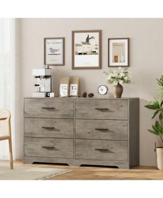 6-Drawer Modern Dresser Chest with Metal Handles, Wide Wooden Storage Cabinet TV Stand for Bedroom, Living Room, Hallway