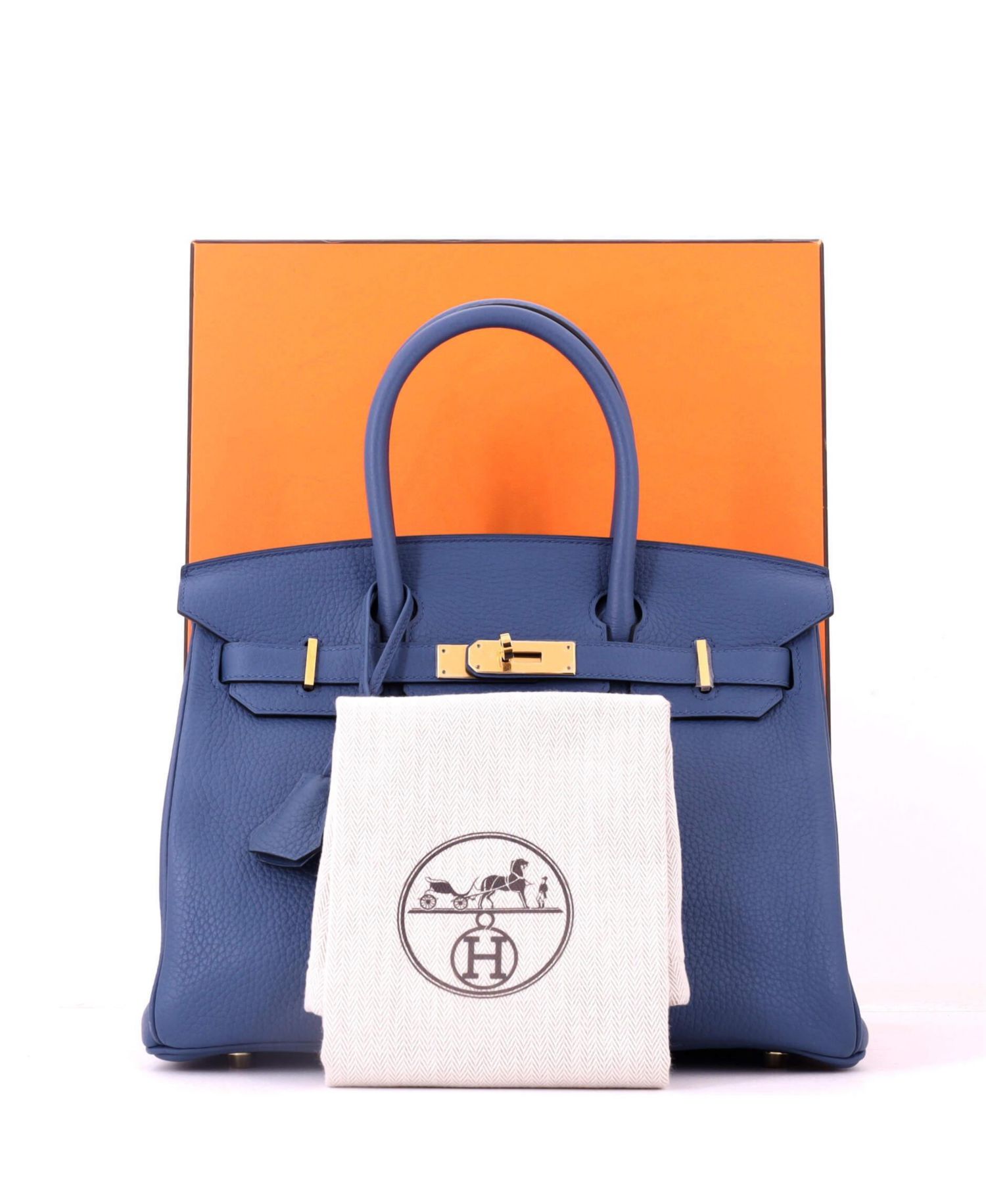 Birkin 30 Handbag Blue Clemence with Gold Hardware