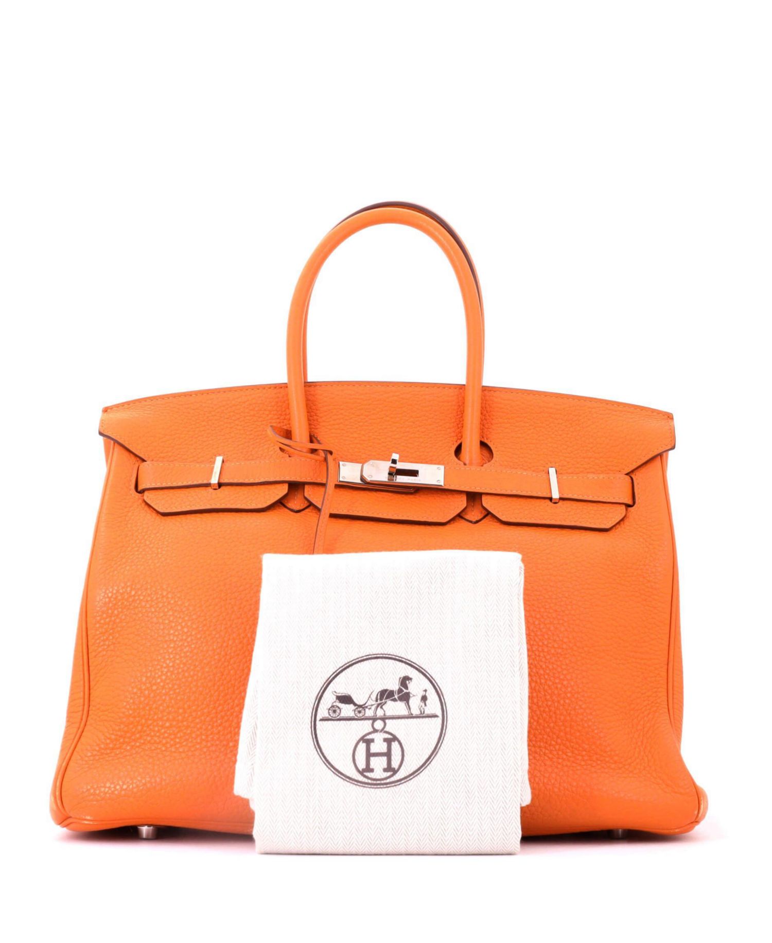 Sirkin 35 Handbag Orange Clemence with Palladium Hardware