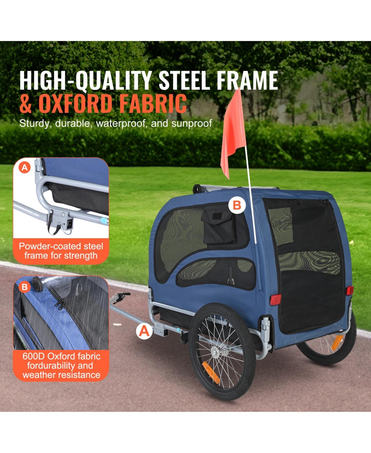 Cozito Dog Bike Trailer, 100 lb Capacity Folding Pet Bicycle Carrier with Quick Release Wheels