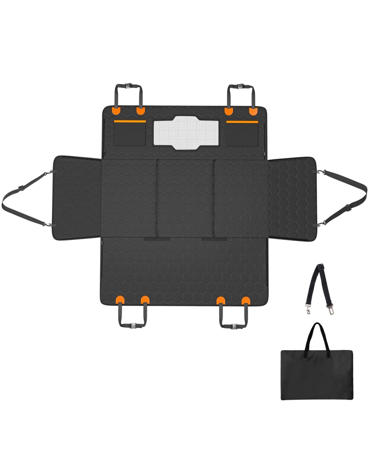 Cozito Dog Back Seat Extender, 54 x 25.6 in Car Seat Cover with Mesh Window and Storage Pockets