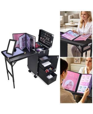 Portable Manicure Table Nail Desk Station With 4 Color Swatches Holders for Manicurists