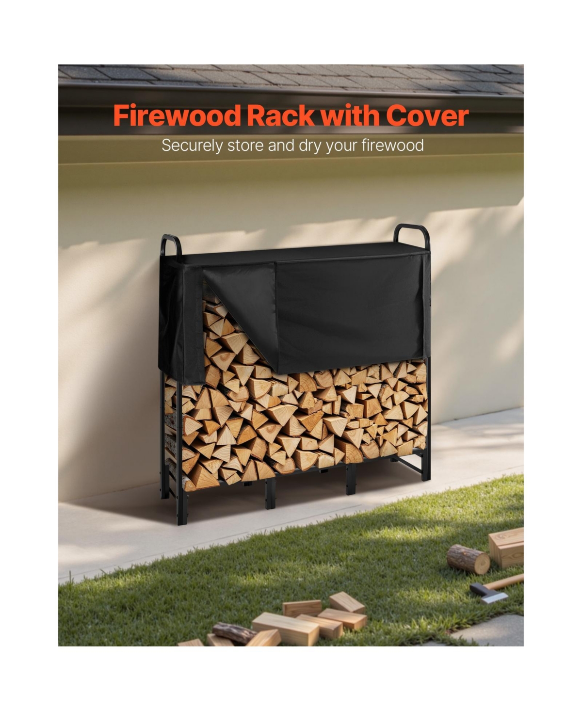 Cozito Firewood Rack with Top Cover, 4 feet Outdoor 1/4 Cord Metal Log Holder