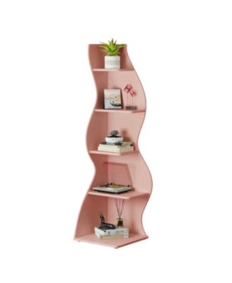 Modern Corner Bookcase with 5 Tier Open Storage Shelves