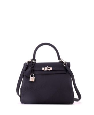 Kelly 25 Handbag Black Togo with Palladium Hardware