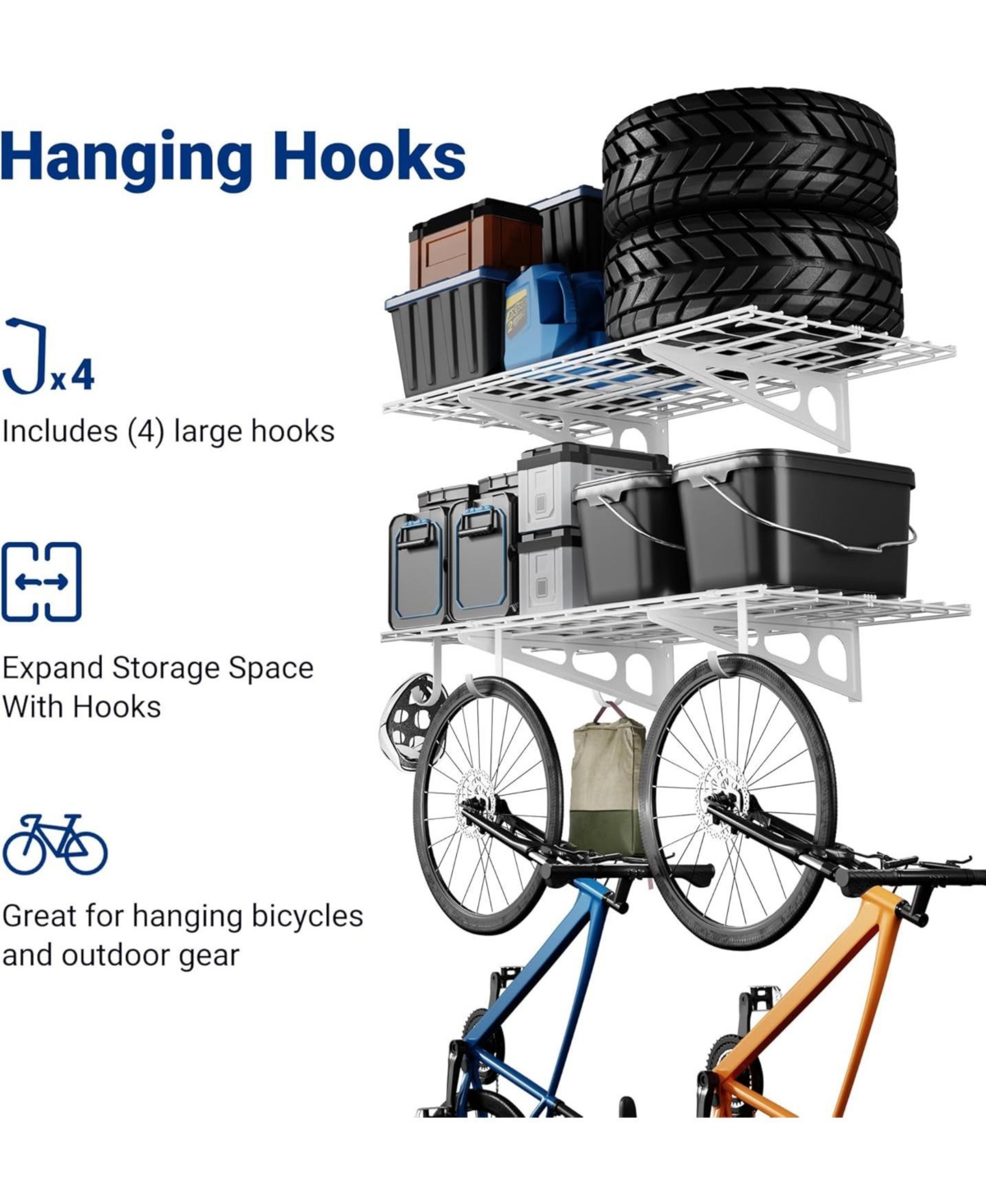 Fleximounts 2-Pack 2x4ft Garage Shelving with Hooks, 24-inch-by-48-inch Wall Shel