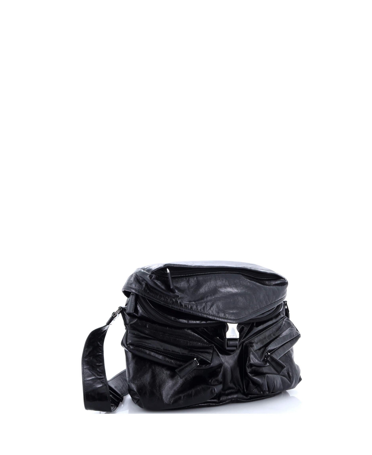 Pre-Owned Prada Slanted Double Pocket Buckle Shoulder Bag Soft Calf