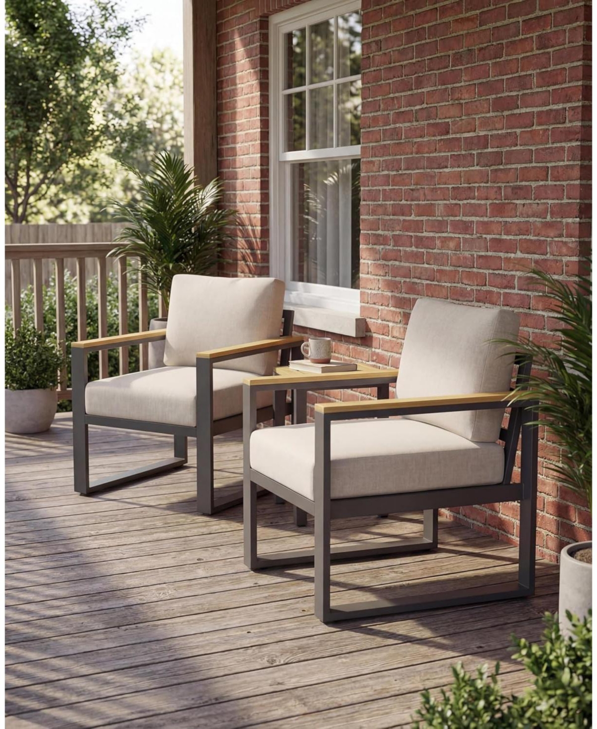 gaomon All-Weather Indoor/ Outdoor Single Sofa Armchair Set of 2 for Balcony, Garden, Deck, Living Room