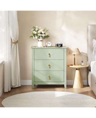 Fluted 3-Drawer Nightstand Dresser with Metal Handles, 27.5" Wide Storage End Table for Bedroom, Living Room, Hallway