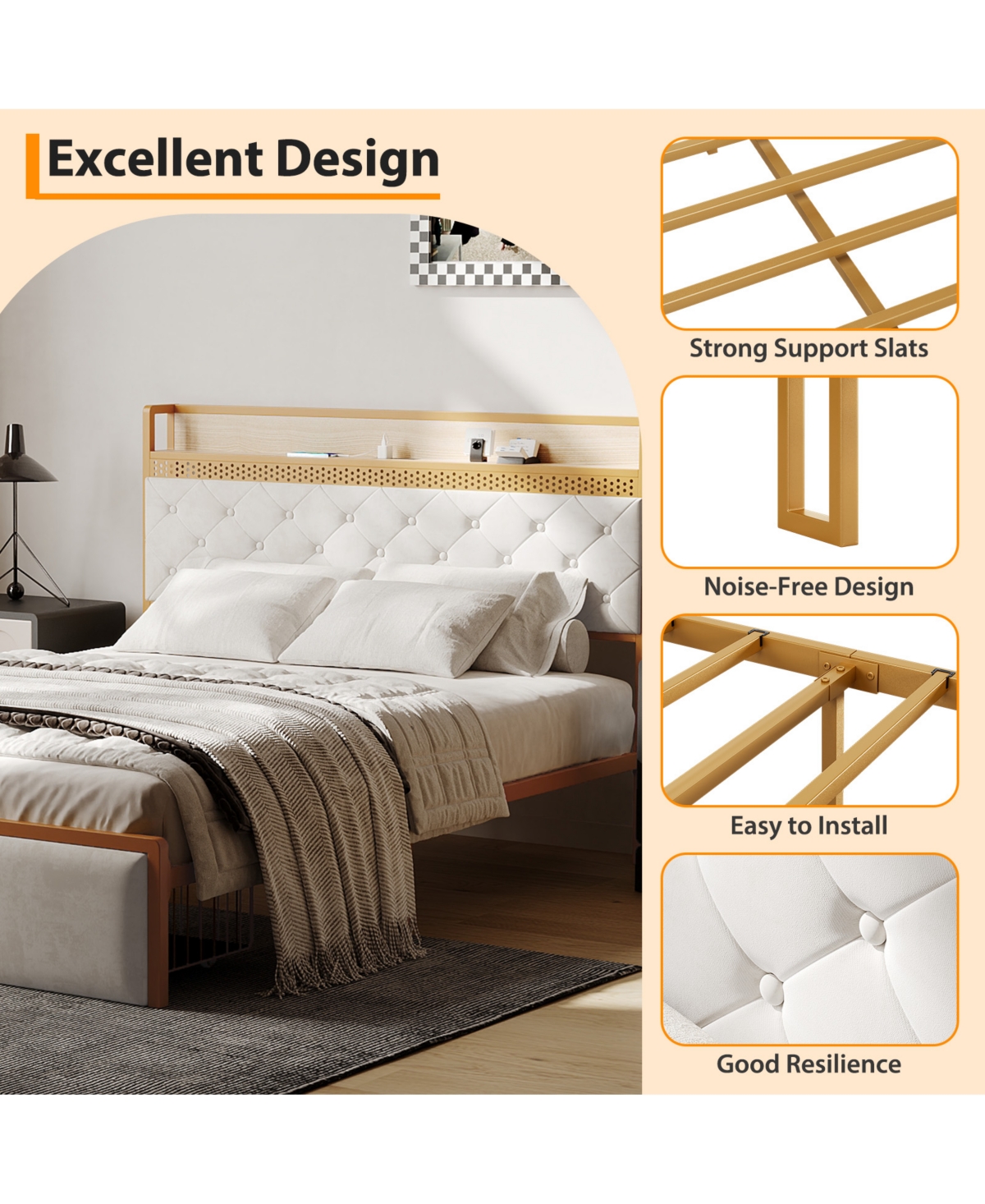 homfan Platform Bed Frame for Kids with Headboard, 2 Storage Drawers, Led Lighting, Usb Ports and Power Outlets, Silent, No Box Spring Needed