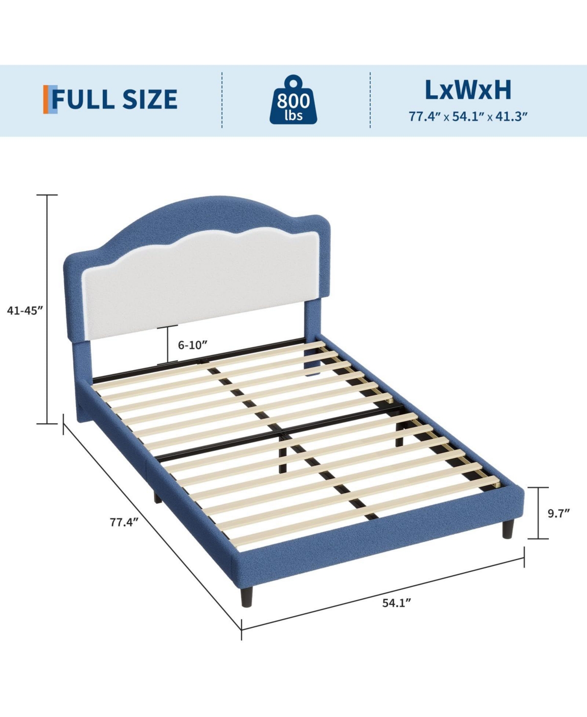 homfan Led Headboard Bed Frame with Soft Sherpa Upholstery, Staple Slat Support, Modern Boucle Styling, No Box Spring Required, Easy Assembly