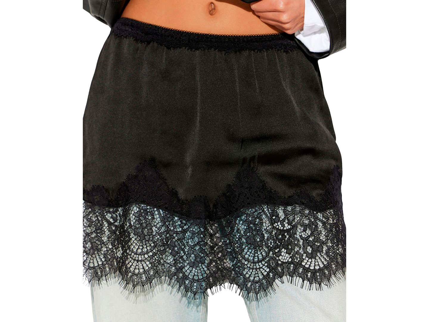 Женская юбка Free People Meet In The Middle Lace Half Slip Mini, цвет: Чёрный — фото 1