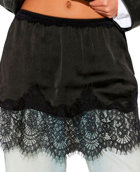 Женская юбка Free People Meet In The Middle Lace Half Slip Mini, цвет: Чёрный