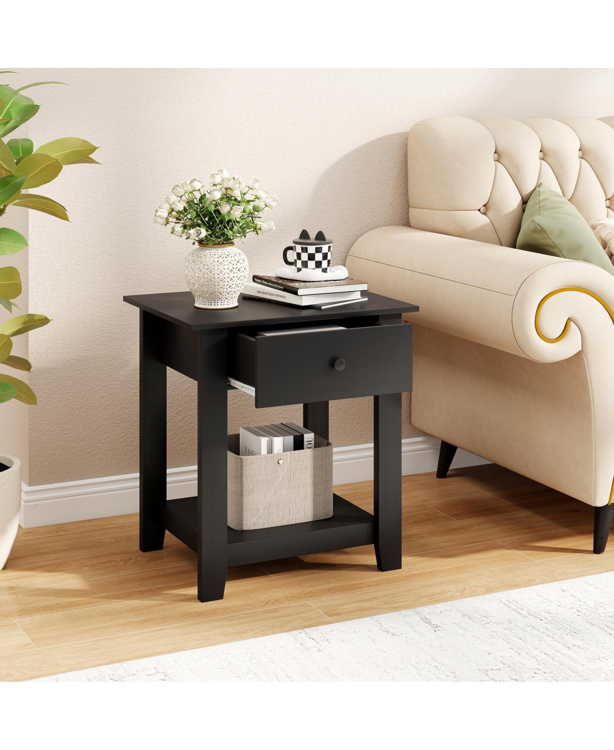 Slickblue 3-Tier Modern Nightstand with Storage Drawer and Open Shelf for Bedroom