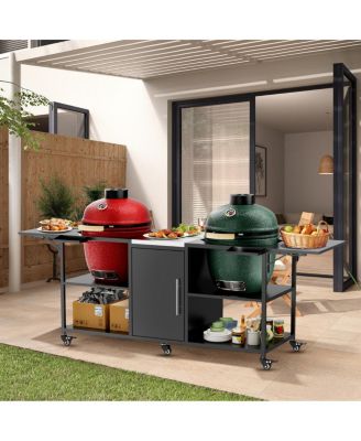Outdoor Grill Cart for Two Large Big Egg or Kamado Joe Grills