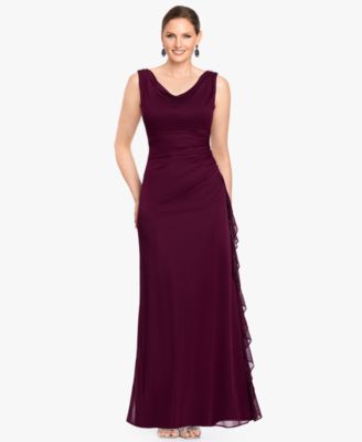 Petite Ruffle Side Cowl Neck Ball Gown