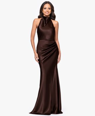 Petite Cowl Halter Neck Charmeuse Long Dress