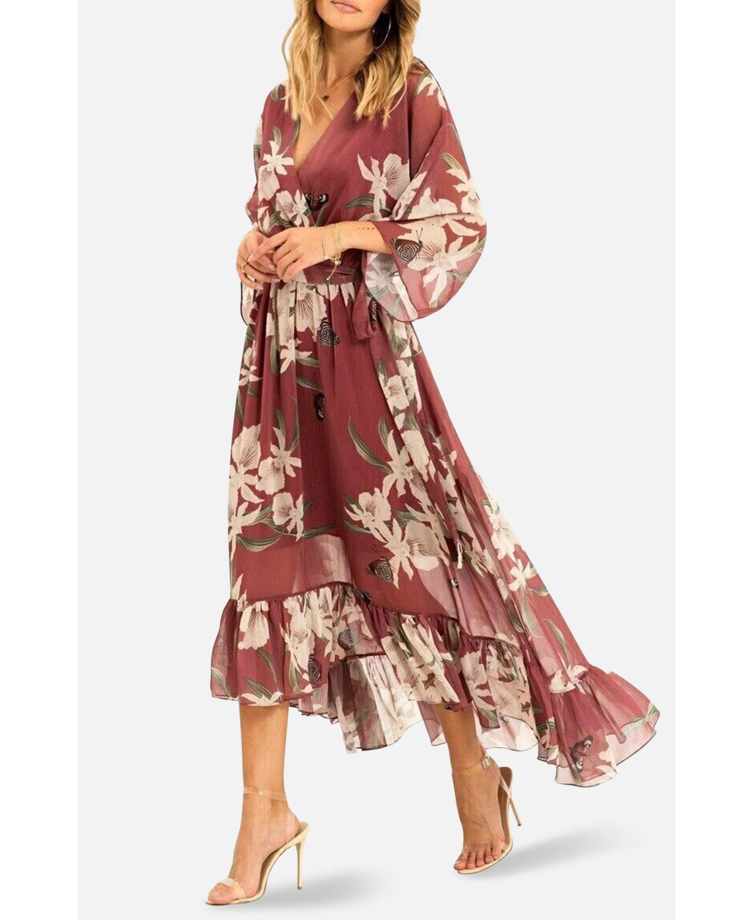 Women's Floral Print Midi Wrap Dress