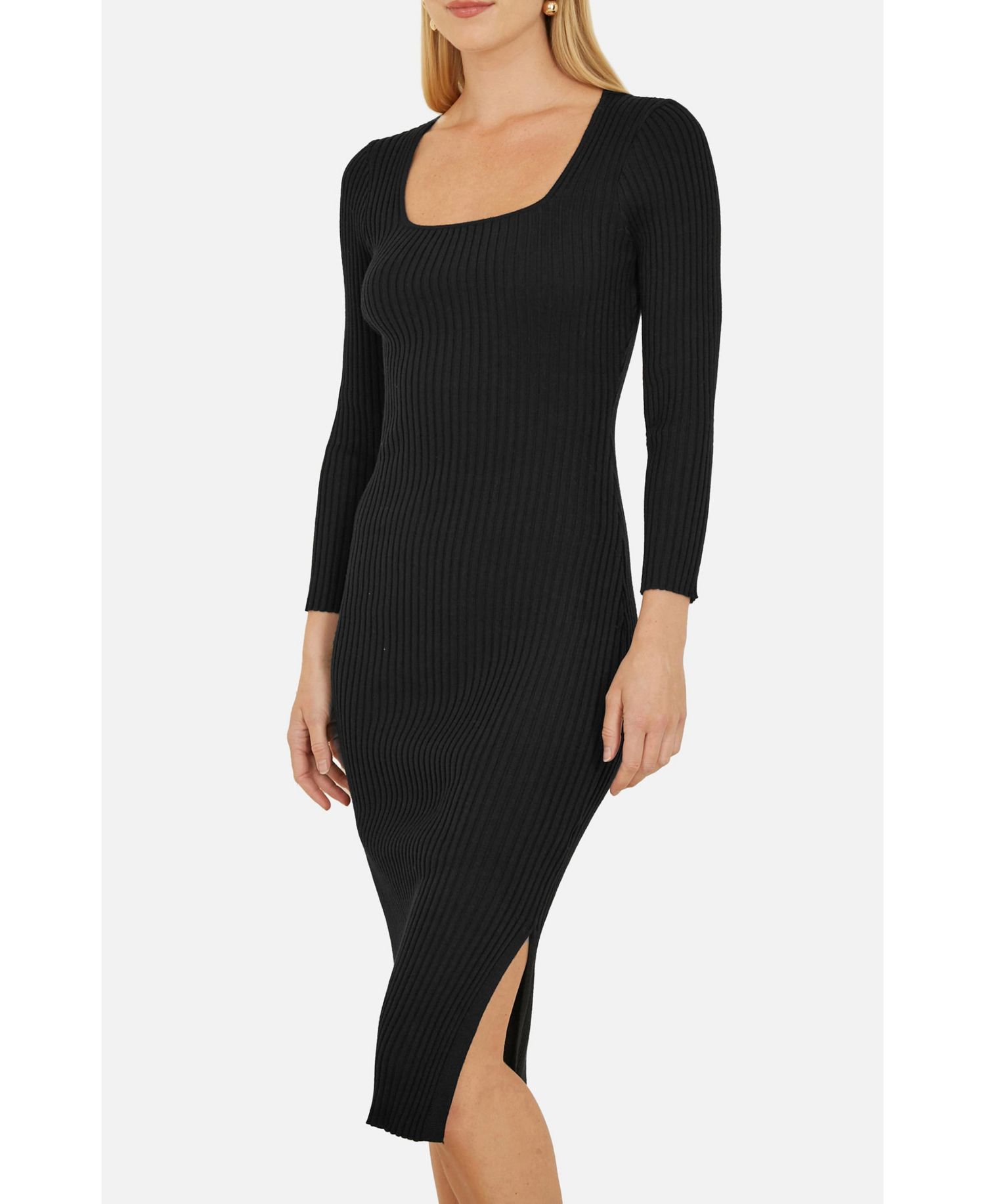 Women's Side Split Fitted Knit Midi Dress
