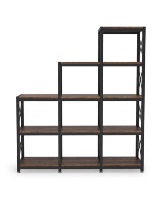 L Shaped Ladder Bookshelf with 9 Cubes and 12 Storage Shelves