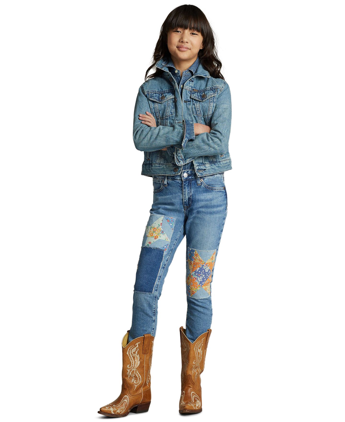 Куртка Polo Ralph Lauren Denim Trucker для девочек, цвет: Джинсовый синий — фото 2