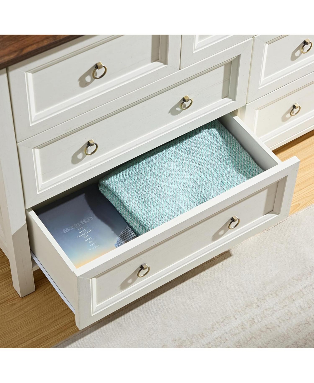 Rainsken Farmhouse 6 Drawers Dresser for Bedroom, Wood Rustic Dresser Tv Stand, for Bedroom, Living Room,Hallway