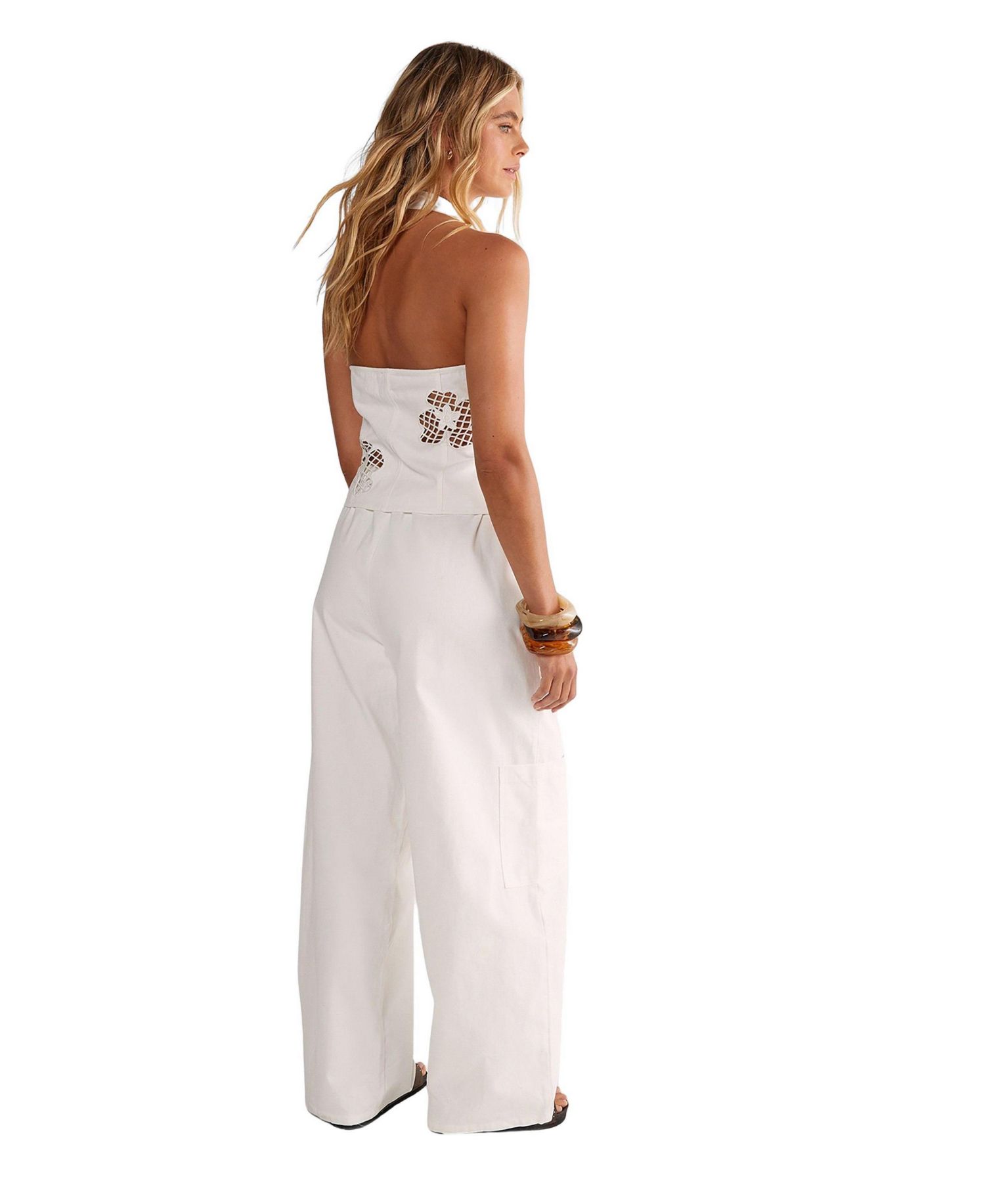Women's Floral Cutwork Cargo Pants Co-ord