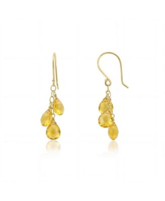 Citrine Bead Dangle Earrings 14K Gold