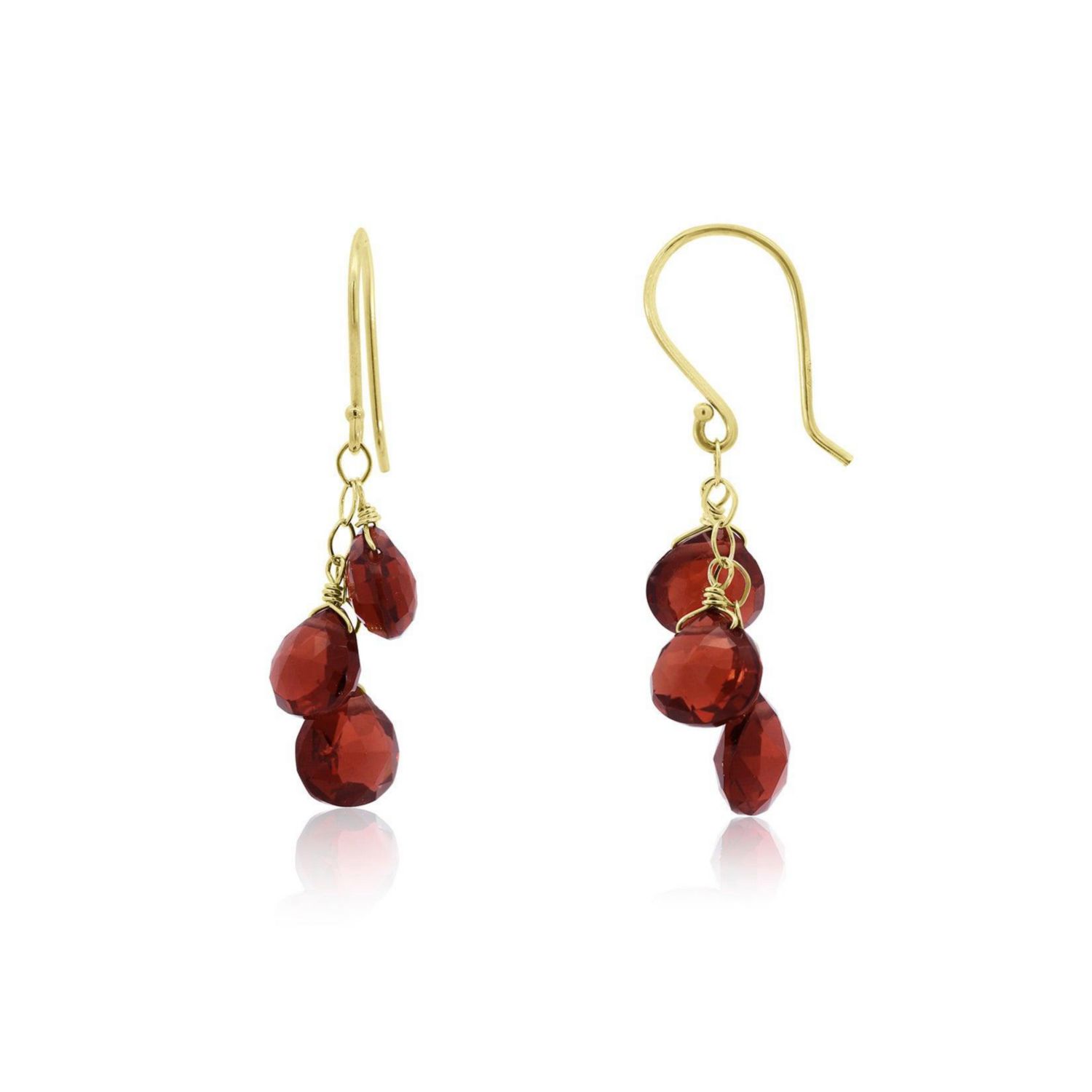 Garnet Bead Dangle Earrings 14K Gold