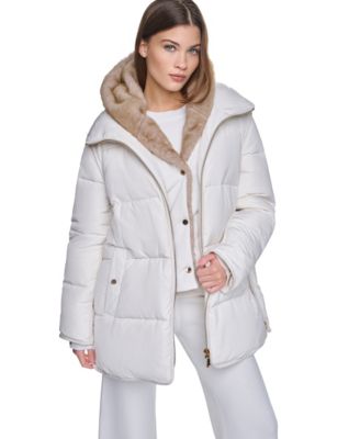 Women's Faux Fur Bibbed Hooded Puffer