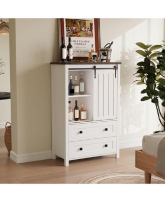 Farmhouse 5 Drawer Dresser for Bedroom, Wood Dresser Chest of Drawer with Sliding Barn Door, Adjustable Shelf