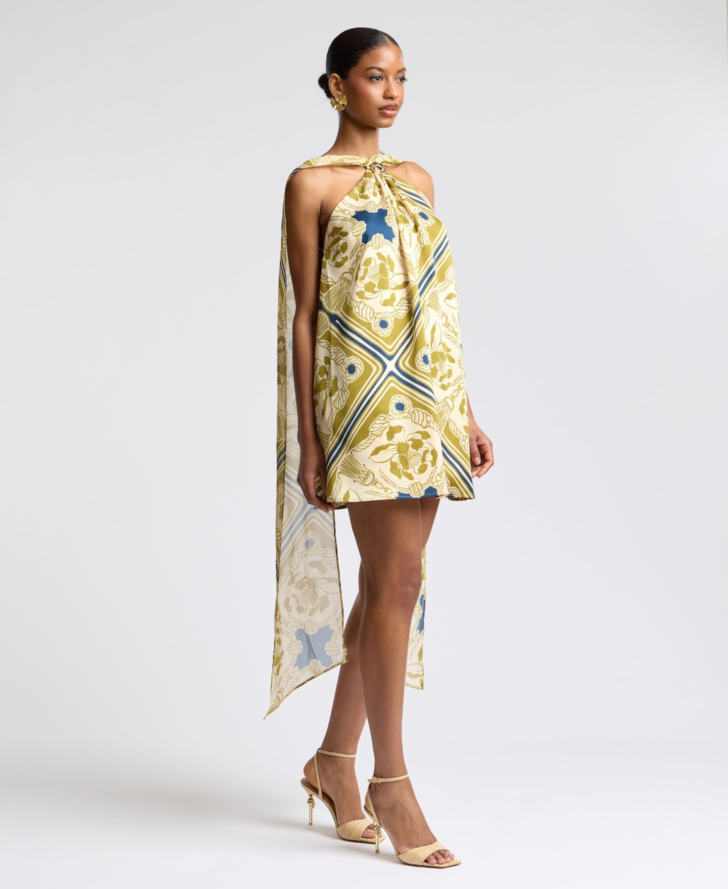 Women's Halter Scarf Print Swing Mini Dress