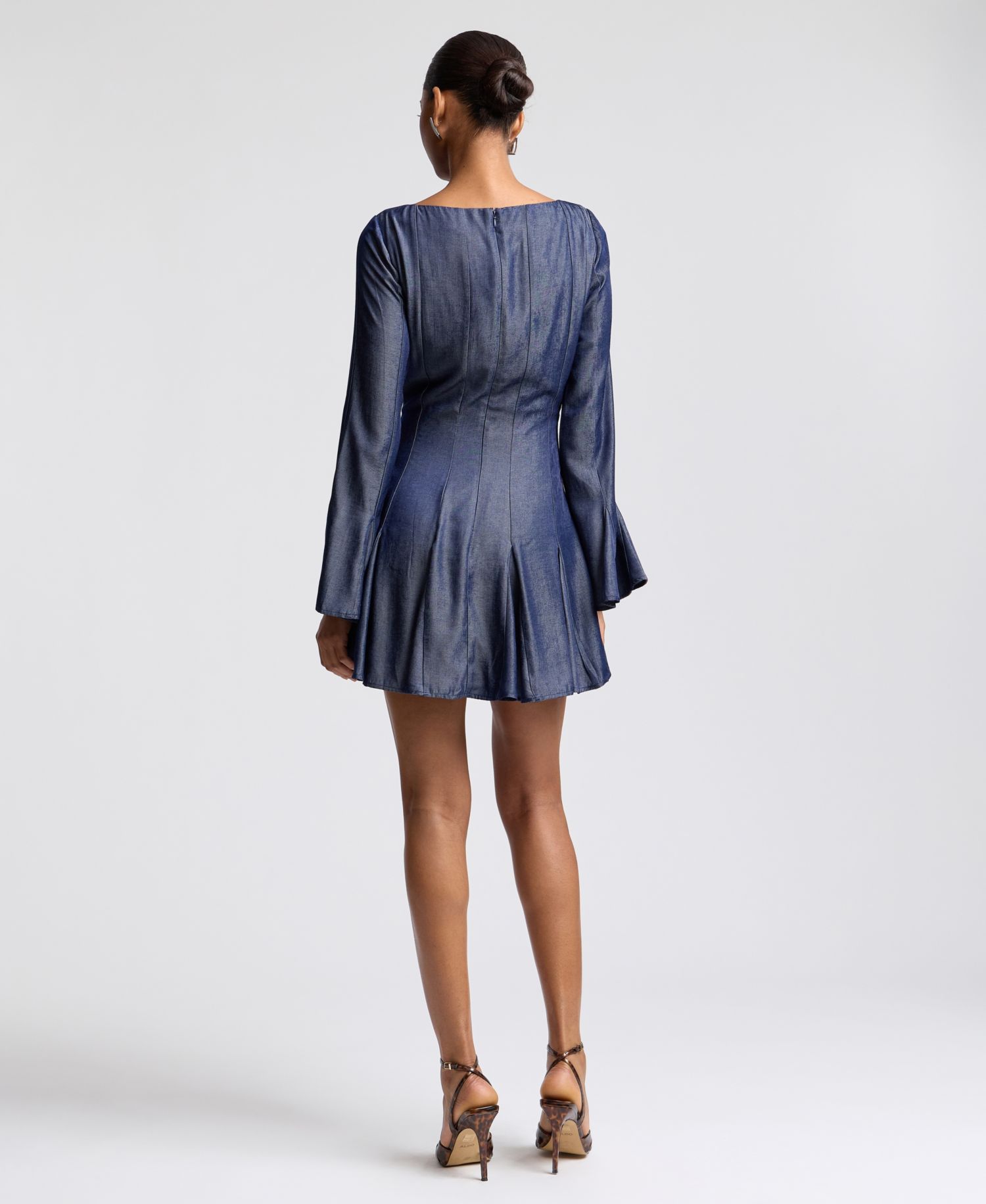Women's Boat Neck Bell-Sleeve Mini Dress