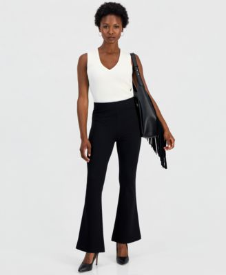 Petite Ponte-Knit Flare Pants