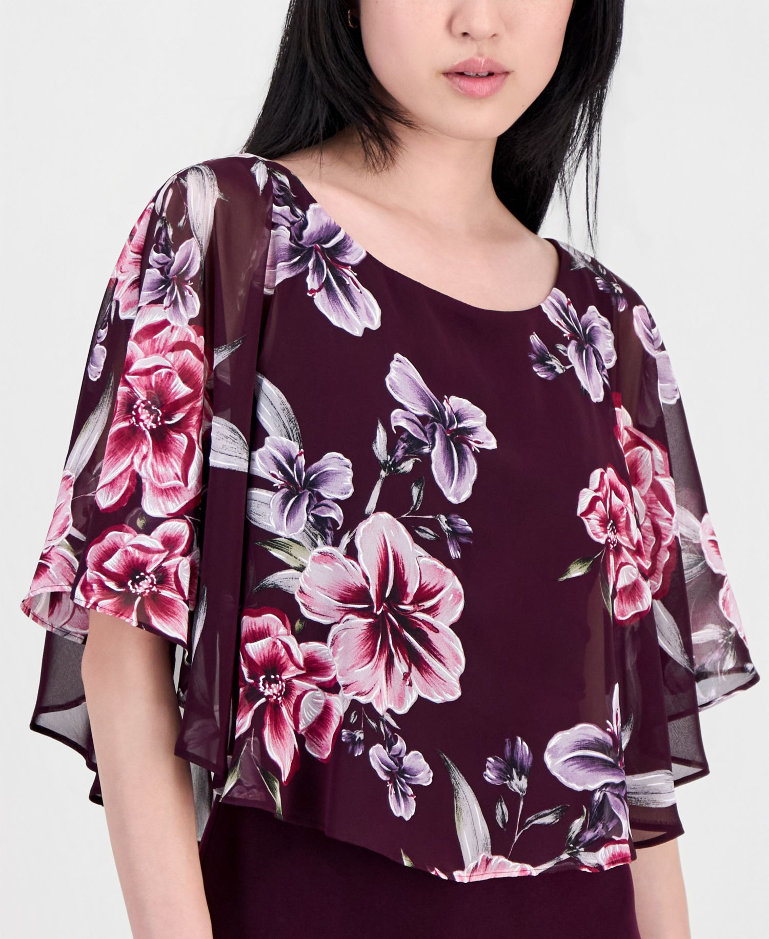 Women's Chiffon-Overlay Cape Dress