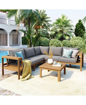 Acacia Wood Outdoor Sofa Set with Coffee Table