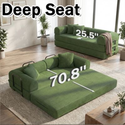 Coffee Convertible Sofa Bed, 2-in-1 Foldable Futon Sofa with Removable Pillows, Velvet Corduroy Living Room