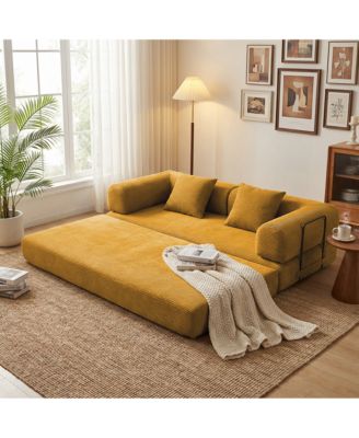 Coffee Convertible Sofa Bed, 2-in-1 Foldable Futon Sofa with Removable Pillows, Velvet Corduroy Living Room