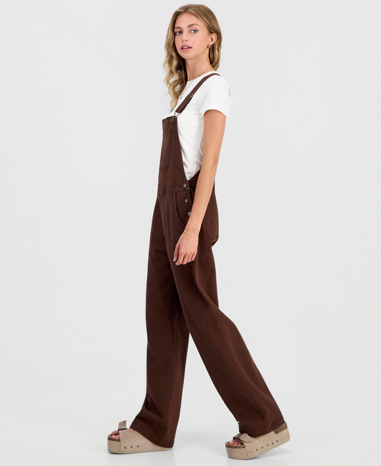 Juniors' Slouchy Twill Overalls