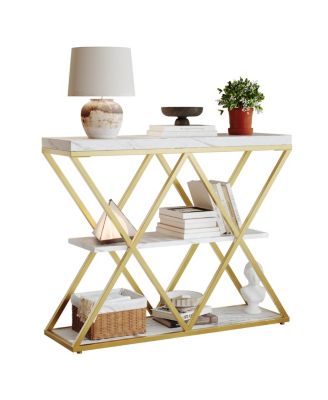 Industrial 3-Tier Entryway Console Table with X-Shaped Metal Frame, Open Shelves and Adjustable Feet