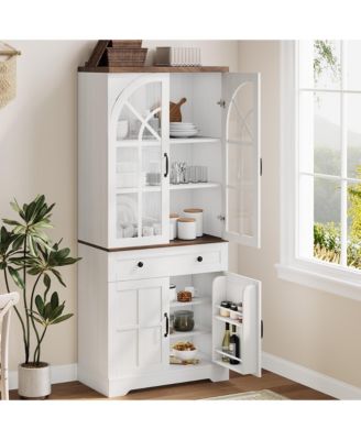 Tall Storage Cabinet with Arch Doors, Adjustable Shelves, PB and MDF Pantry, for Kitchen and Dining Room