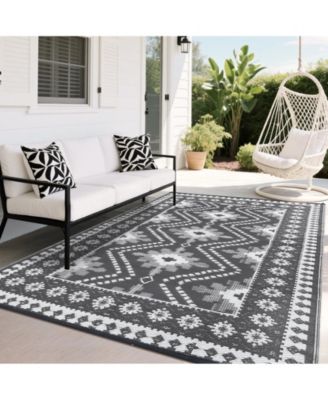 Outdoor Rug 8 x 10, Reversible Waterproof Plastic Straw Patio Mat, Portable RV Camping Porch Deck Garden Picnic Rug