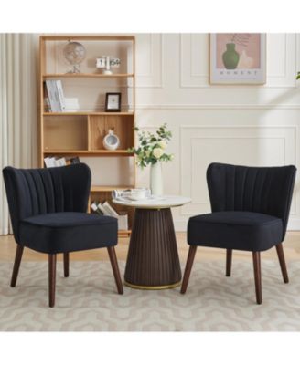 Set of 2 Mid-Century Accent Chairs for Living, Wingback Sofa, Adjustable Feet, Wood Legs, 300lb, for Bedroom, Dining, Office