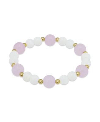 14k Gold-Plated Over Brass Rose Quartz Beads Imitation Pearl  Stretch Bracelet