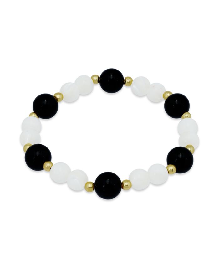 14k Gold-Plated Over Brass Onyx Beads Imitation Pearl Beads Stretch
