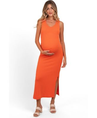 Maternity Ribbed Side Slit Maxi Dress